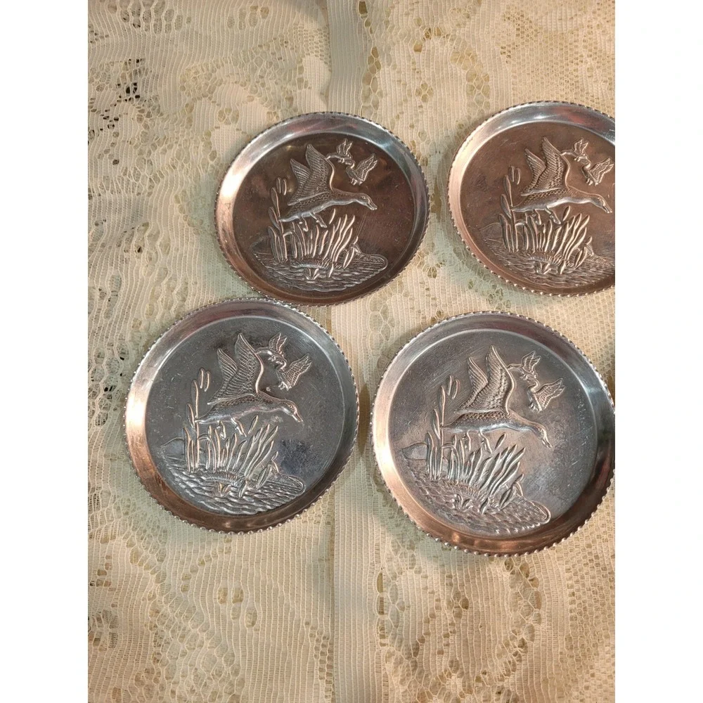 Vintage Aluminum Mallard Duck Drink Coasters Set of 10 Vintage Bar Coasters 1950